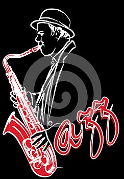 Saxophonist on a black background