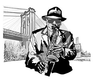 Saxophonist at Brooklyn Bridge
