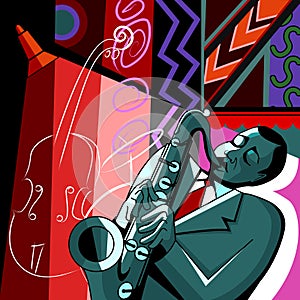 Saxophonist on a colorful background photo