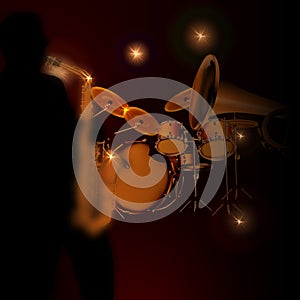 Saxophonist on a dark background with lights