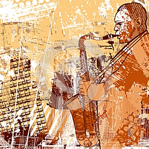 Saxophonist on a grunge background