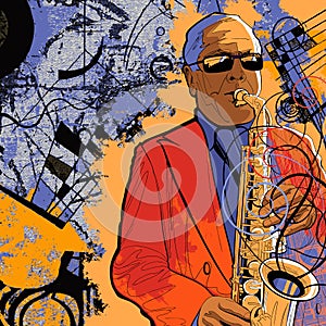 Saxophonist on a grunge background