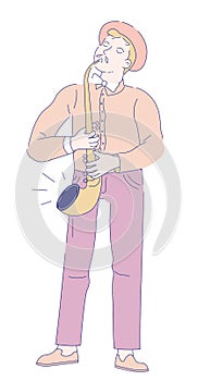 Saxophonist musician with saxophone jazz music vector illustration