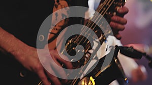 Saxophonist play on golden saxophone. Live performance. Jazz artist. Spotlights.