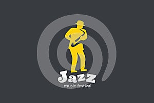 Saxophonist playing Jazz Saxophone Logo vector. Mu