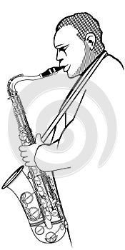 Saxophonist on a white background