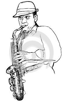 Saxophonist on a white background