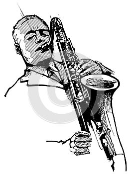 Saxophonist on a white background