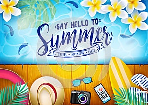 Say Hello to Summer Travel, Adventure, Party Message in Summer Vacation Poster Design with Fishes