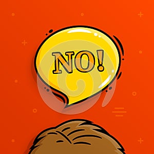Say No. Banner, speech bubble with human head which rejects. Vector.