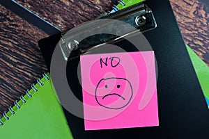 Say NO Face text on sticky notes isolated on office desk