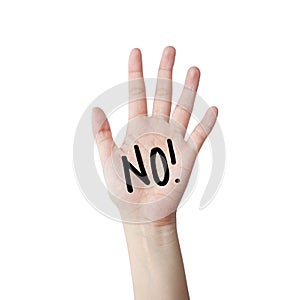 Say no. hand isolated on white background