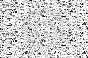 Say No. Negative reply. Refuse and disagree word pattern. Vector answer no seamless text background. Lettering Textile texture