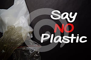 Say No To Plastic Bags - No More Plastic Concept isolated black background