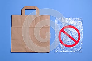 Say No to Plastic Bags, Recycle Concept, Eco Friendly Paper Bag and Plastic Packet