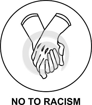 Say no to stop racism icon. Motivational poster against racism and discrimination. hand shake different races together. Vector