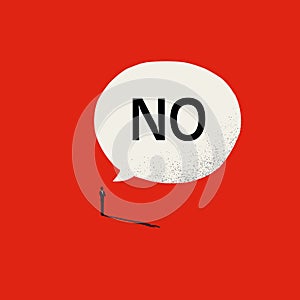 Say no vector concept with man and speech bubble. Symbol of strength, courage and bravery. Minimal illustration