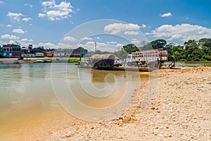 SAYAXCHE, GUATEMALA - MARCH 15, 2016: Ferry over Rio de la Pasion river in Sayaxche tow