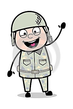 Saying Hello - Cute Army Man Cartoon Soldier Vector Illustration