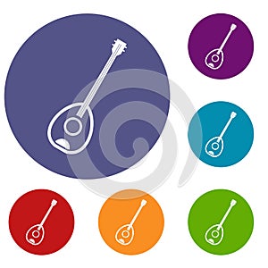 Saz turkish music instrument icons set