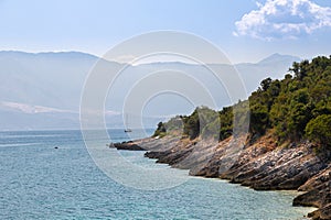 Sazan is an Albanian uninhabited island in the Mediterranean Sea near the Adriactic coast photo