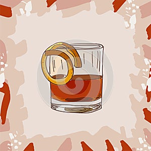 Sazerac cocktail illustration. Alcoholic classic bar drink hand drawn vector. Pop art