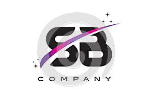 SB S B Black Letter Logo Design with Purple Magenta Swoosh