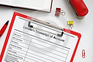 SBA form 1149 Lender`s Transcript of Account