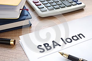 SBA loan form on an office table.