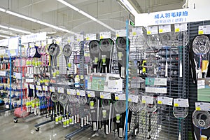 Badminton racket sell in the shop , Badminton racket area in Decathlon store