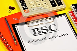 SBC. Balanced scorecard. The text label in the form on the folder.