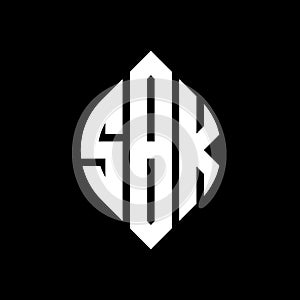 SBK circle letter logo design with circle and ellipse shape. SBK ellipse letters with typographic style. The three initials form a