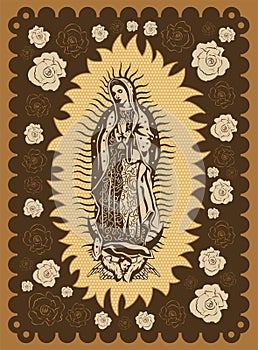 Virgin of Guadalupe vintage silk screen style poster illustration photo