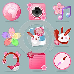 Sakura Rabbit in Japanese StyleVector illustration of apps icon Combination in Blue BackgroundÃ¯Â¼ÅSakura Rabbit in Japanese Style photo