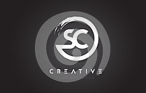 SC Circular Letter Logo with Circle Brush Design and Black Background. photo