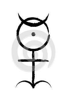 Hieroglyphic monad esoteric symbol, sacred geometry, The Monas Hieroglyphic, black brush stroke style. Mystical logo icon vector photo