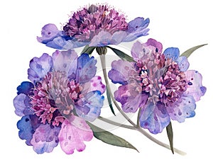 Scabiosa colorful flower watercolor isolated on white background photo