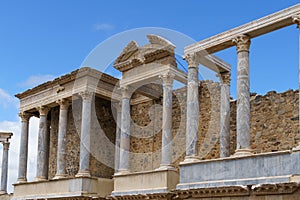 Scaenae frons of the Antique Roman Theatre in Merida, Spain.