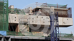 Scaffold and iron cages on reinforced concrete structure