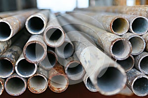 Scaffold pipe have been kept on stand or shelf for support construction job, The piping was used by scaffolder to install