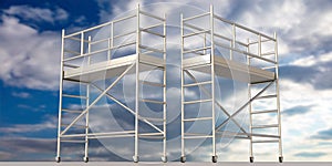 Scaffolding towers on blue cloudy sky background. 3d illustration photo