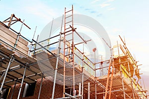 Scaffolding around houses on new housing development