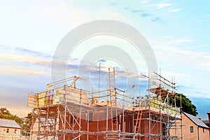 Scaffolding around houses on new housing development