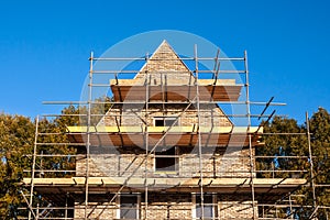 Scaffolding around a new house