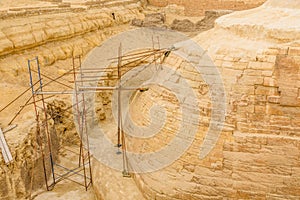 Scaffolding behind the great Sphinx in Giza plateau. Cairo, Egypt