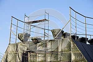 Scaffolding Covering an old vintage Building under Restoration