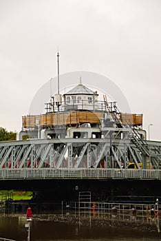 Scaffolding on the Crosskeys swing bridge.