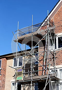 Scaffolding on exterior of modern building