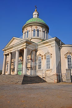 Scaffolding on the facade of the Armenian Apostolic Church Surb Khach. Rostov-on-Don, Russia