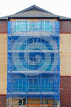 Scaffolding on a House with Safety Net